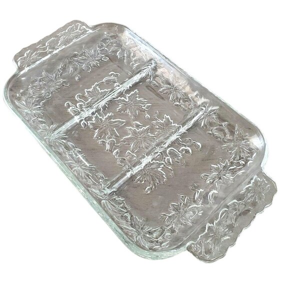 Princess House Fantasia Rectangular 3 Part Dish 12.5" handled relish tray #534 - Picture 2 of 10
